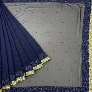 Blue Festive Wear Embellished Georgette Saree - Peachmode