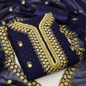 Blue Festive Wear Embroidered Georgette Dress Material - Peachmode