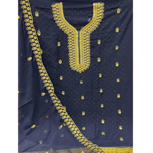 Blue Festive Wear Embroidered Georgette Dress Material - Peachmode