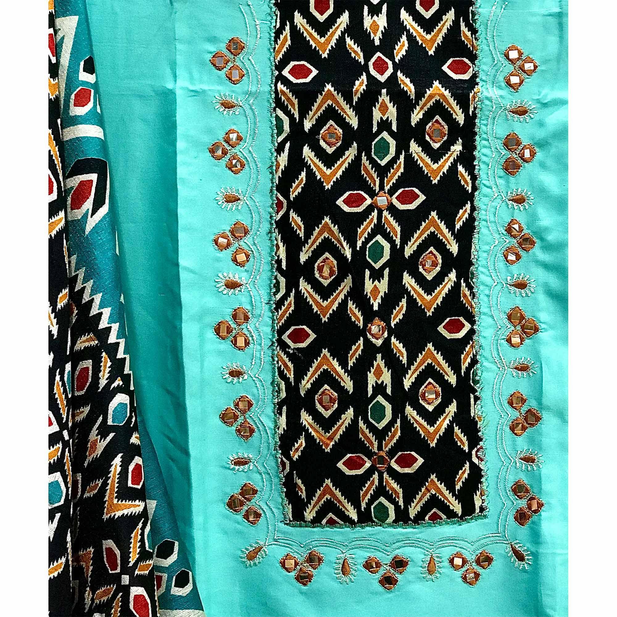 Blue Festive Wear Embroidery With Embellished Cotton Dress Material - Peachmode