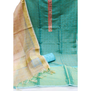 Blue Festive Wear Floral Woven Banarasi Silk Jacquard Dress Material - Peachmode