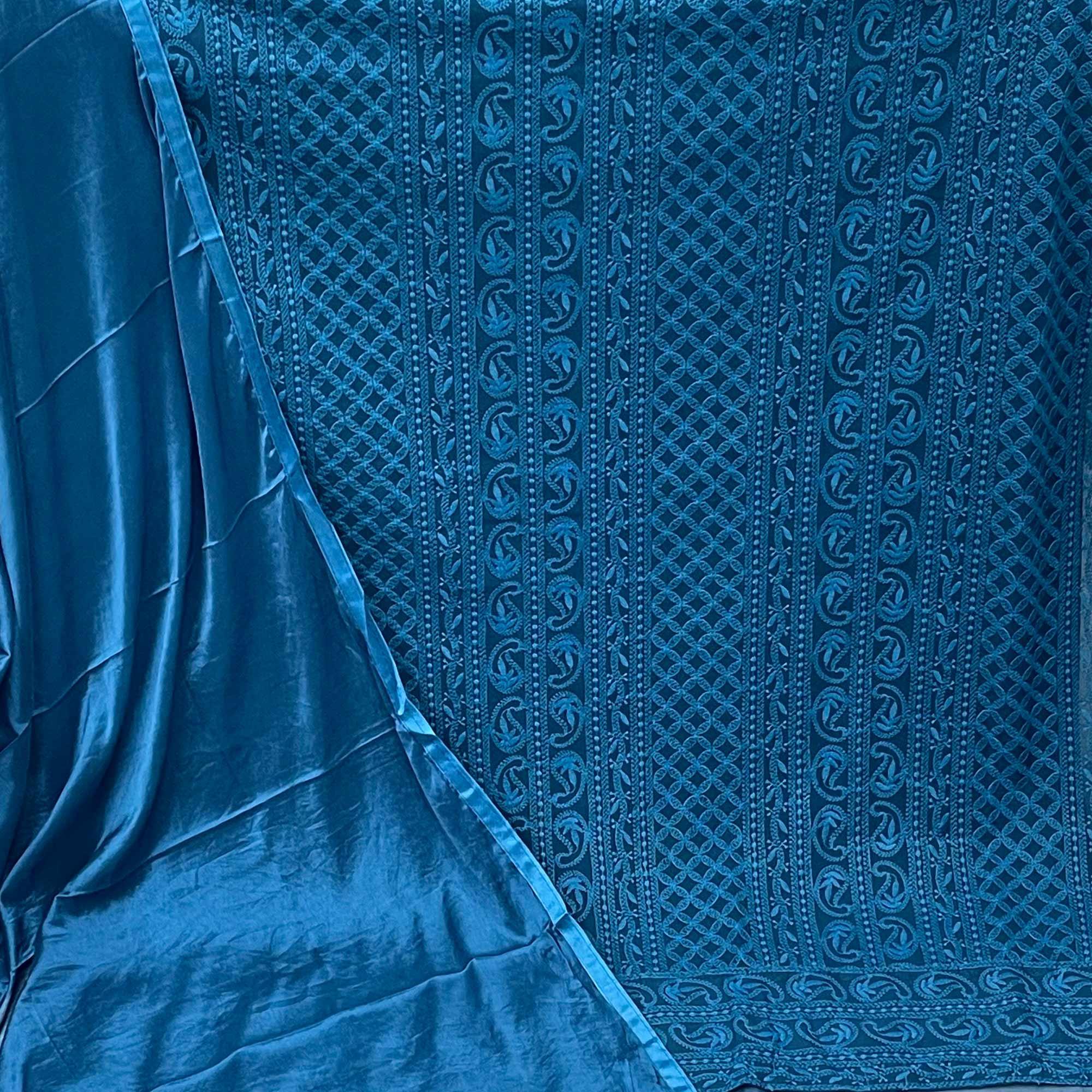 Blue Festive Wear Heavy Embroidered Georgette Dress Material - Peachmode