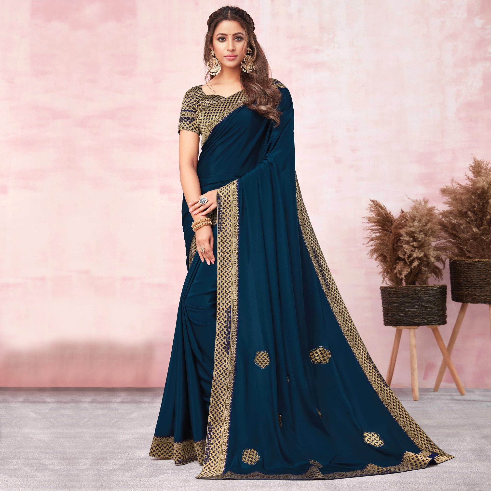 Blue Festive Wear Heavy Silk Saree With Banarasi Lace Border - Peachmode