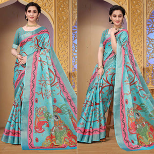 Blue Festive Wear Printed Art Silk Saree - Peachmode