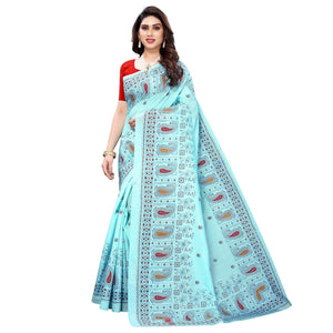 Blue Festive Wear Printed Cotton Silk Saree - Peachmode