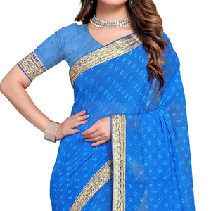 Blue Festive Wear Printed Georgette Saree - Peachmode