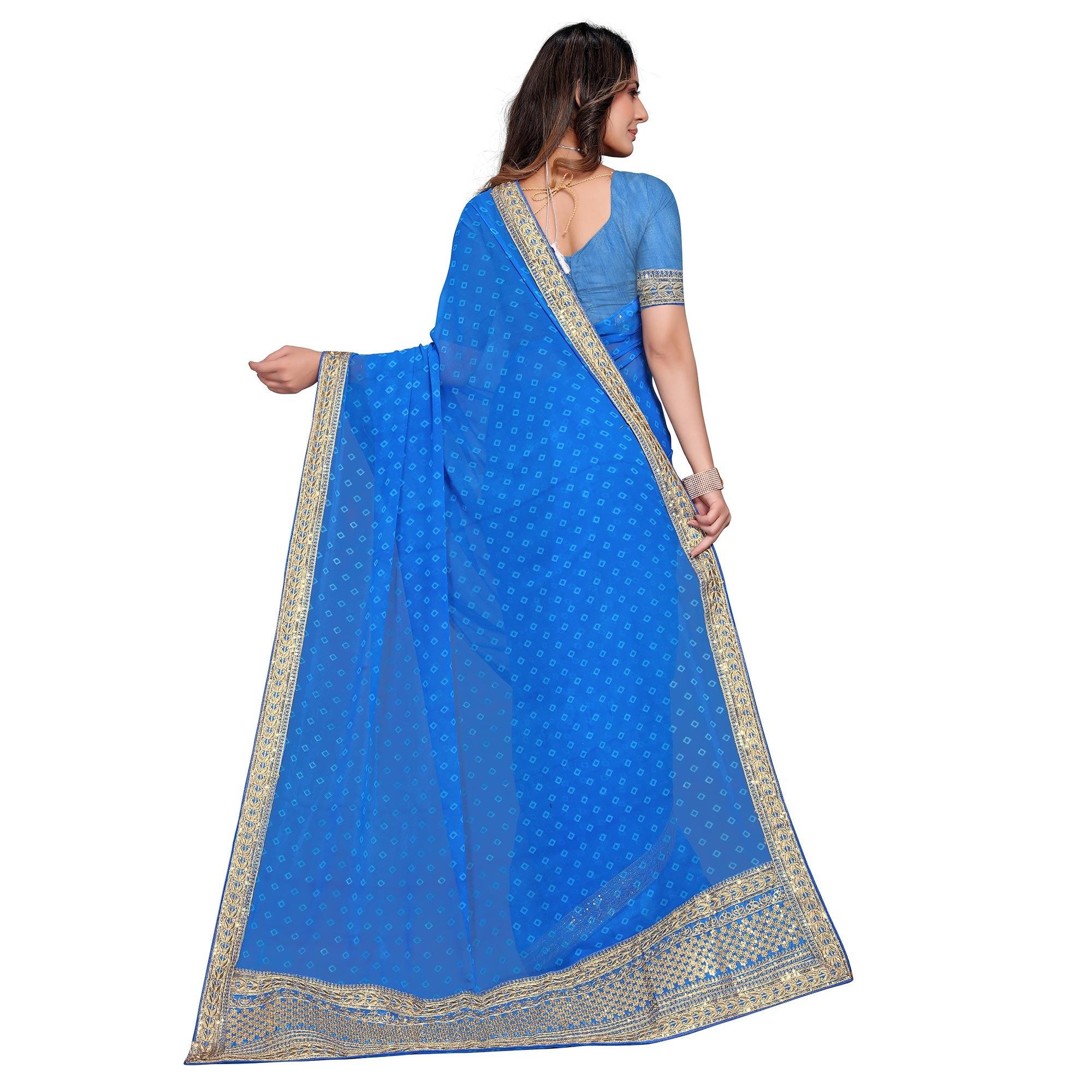 Blue Festive Wear Printed Georgette Saree - Peachmode