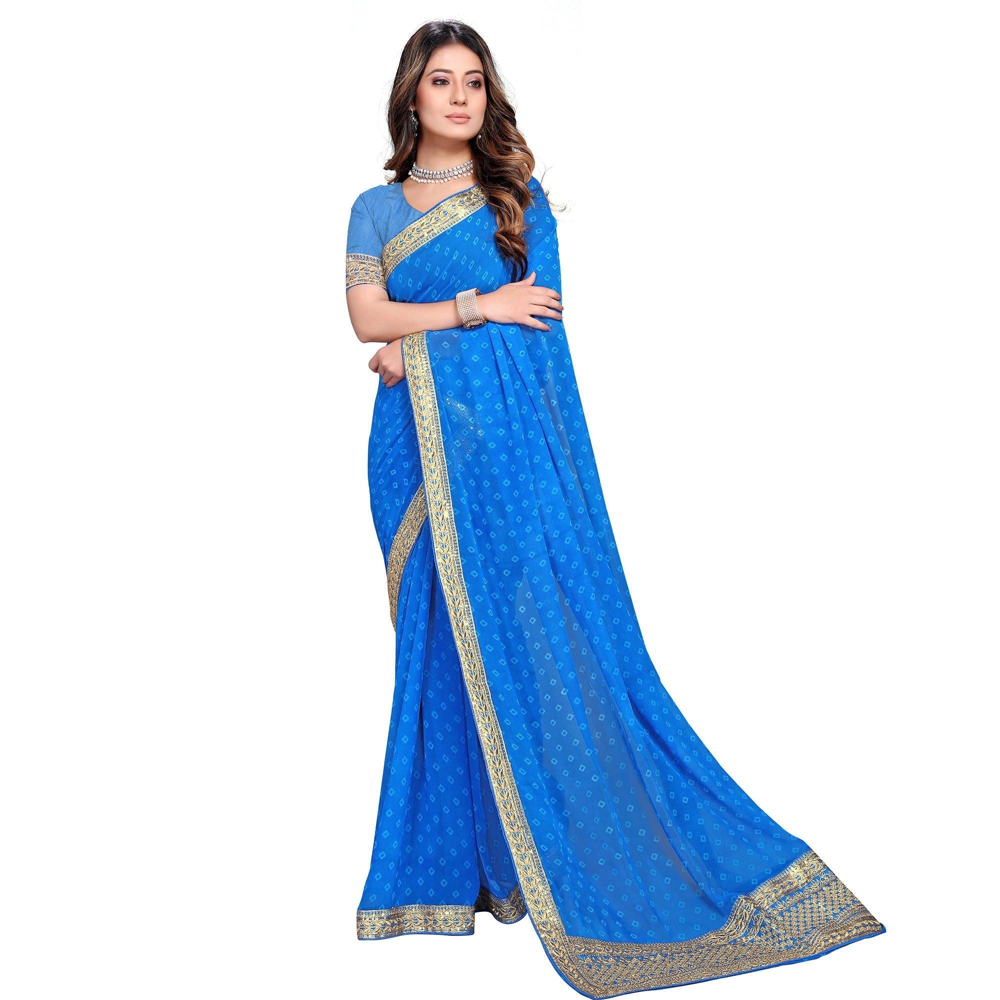 Blue Festive Wear Printed Georgette Saree - Peachmode