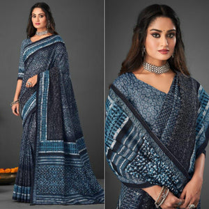 Blue Festive Wear Printed Silk Saree - Peachmode