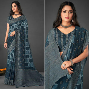 Blue Festive Wear Printed Silk Saree - Peachmode