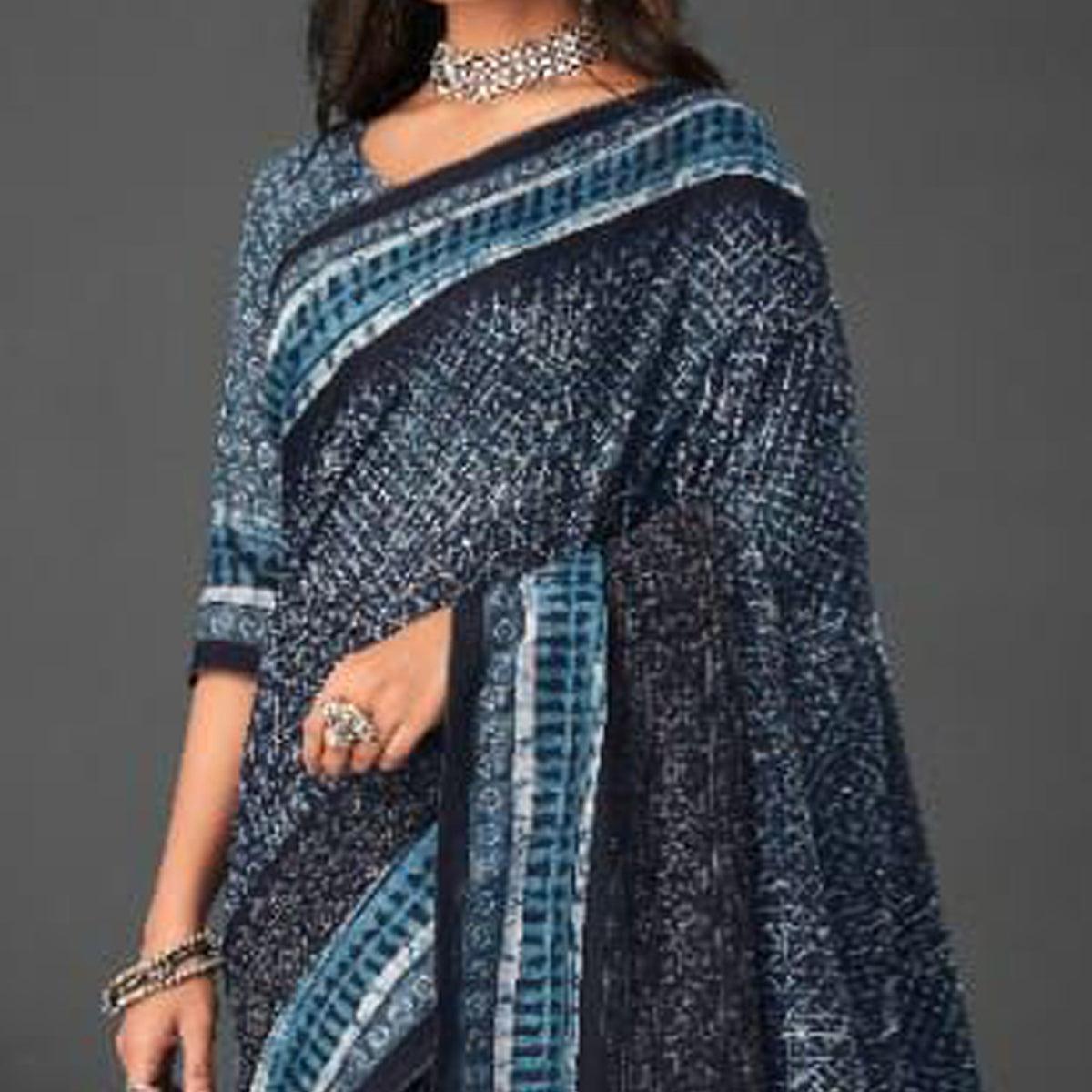 Blue Festive Wear Printed Silk Saree - Peachmode