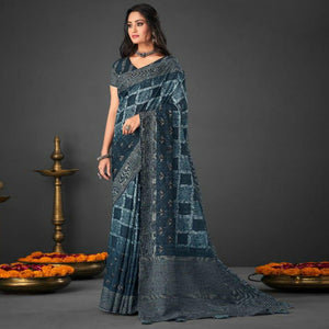 Blue Festive Wear Printed Silk Saree - Peachmode