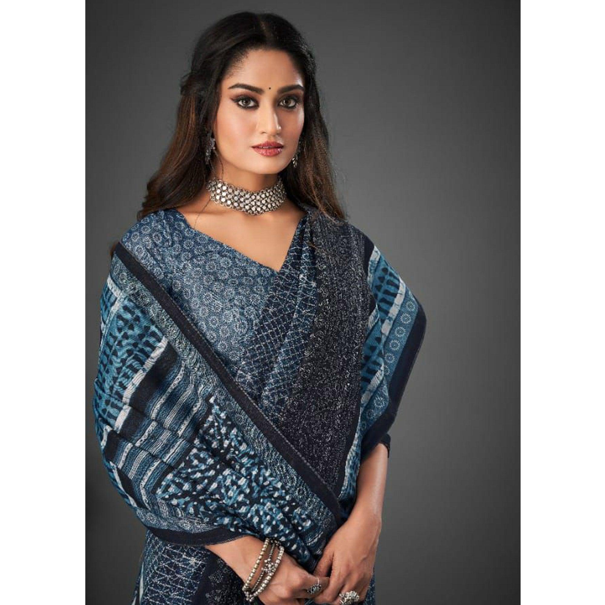 Blue Festive Wear Printed Silk Saree - Peachmode