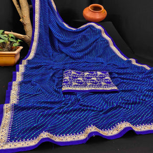 Blue Festive Wear Printed With Lace Border Georgette Saree - Peachmode
