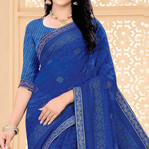Blue Festive Wear Printed With Lace Work Chiffon Designer Saree - Peachmode