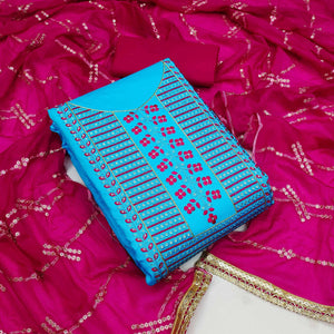Blue Festive Wear Sequence Embroidered Cotton Dress Material - Peachmode