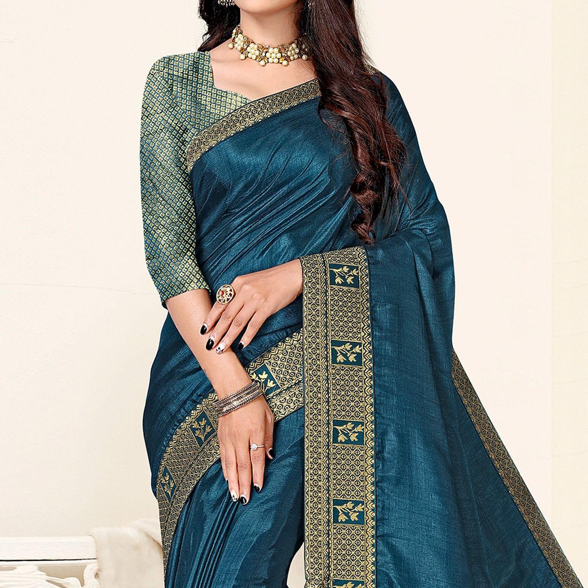 Blue Festive Wear Solid Art Silk Saree - Peachmode