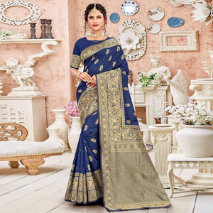 Blue Festive Wear Woven Art Silk Sare - Peachmode