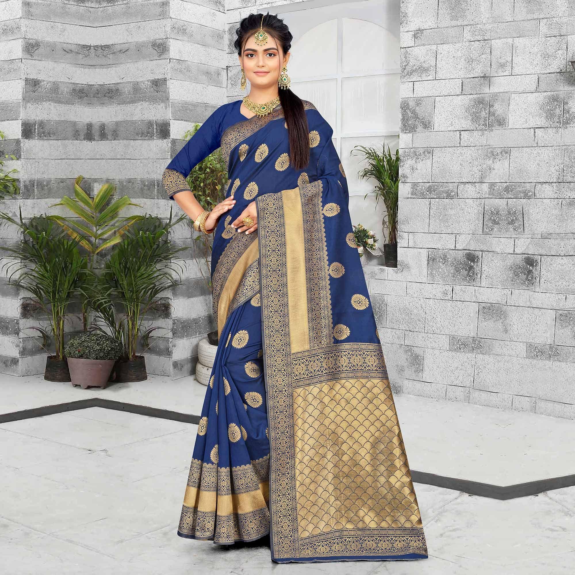 Blue Festive Wear Woven Art Silk Saree - Peachmode