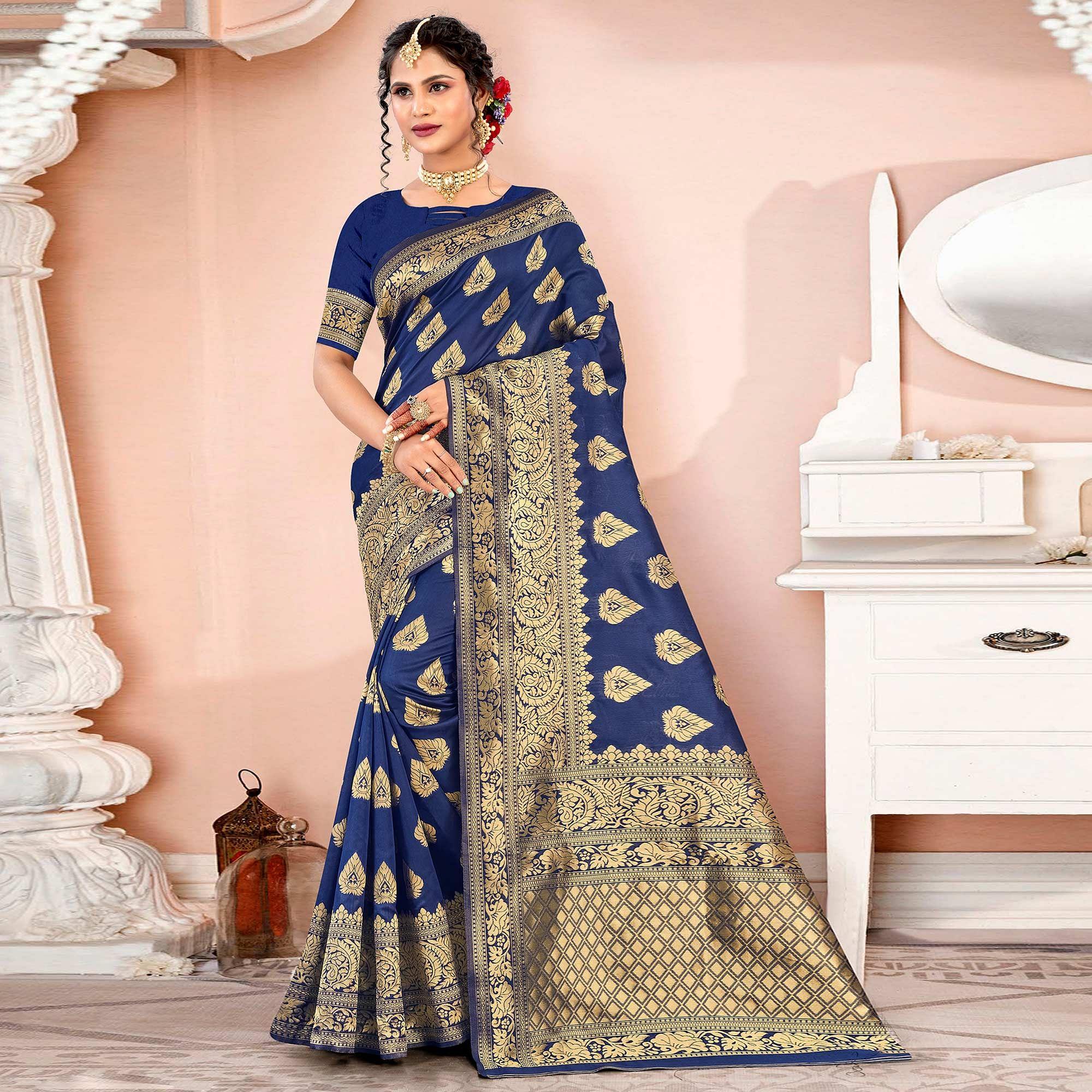 Blue Festive Wear Woven Art Silk Saree - Peachmode