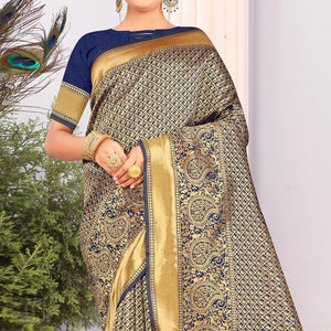 Blue Festive Wear Woven Art Silk Saree - Peachmode