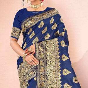 Blue Festive Wear Woven Art Silk Saree - Peachmode