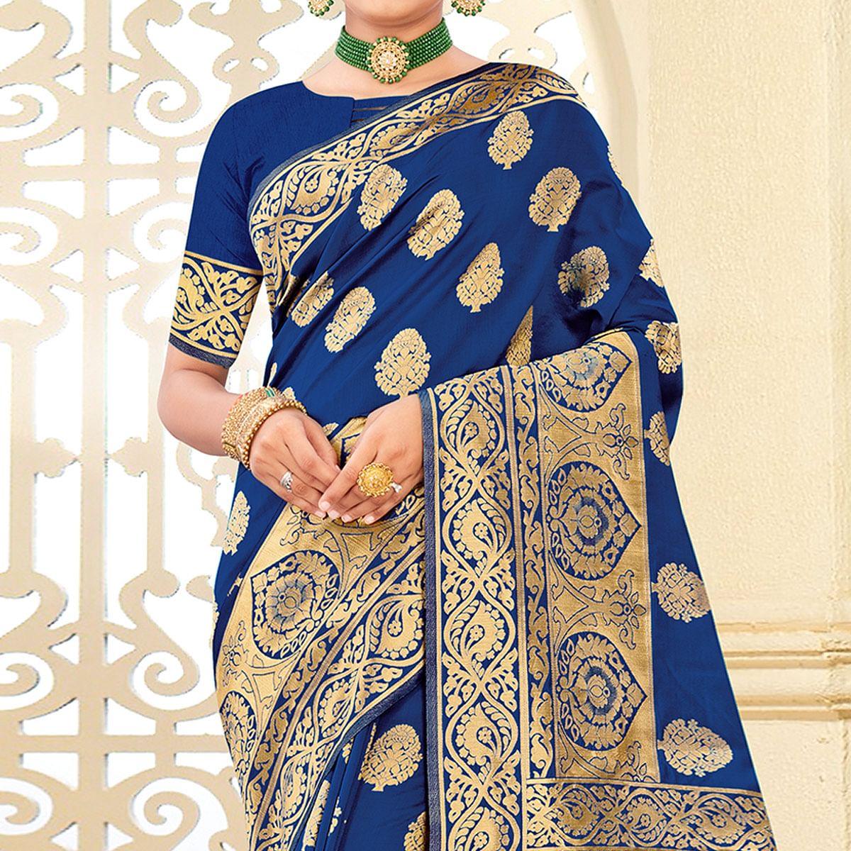 Blue Festive Wear Woven Art Silk Saree - Peachmode