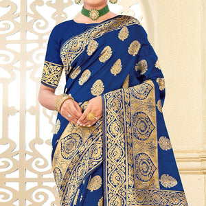 Blue Festive Wear Woven Art Silk Saree - Peachmode