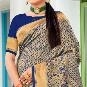 Blue Festive Wear Woven Art Silk Saree - Peachmode
