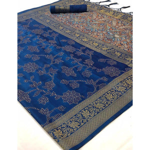 Blue Festive Wear Woven Art Silk Saree With Tassels - Peachmode