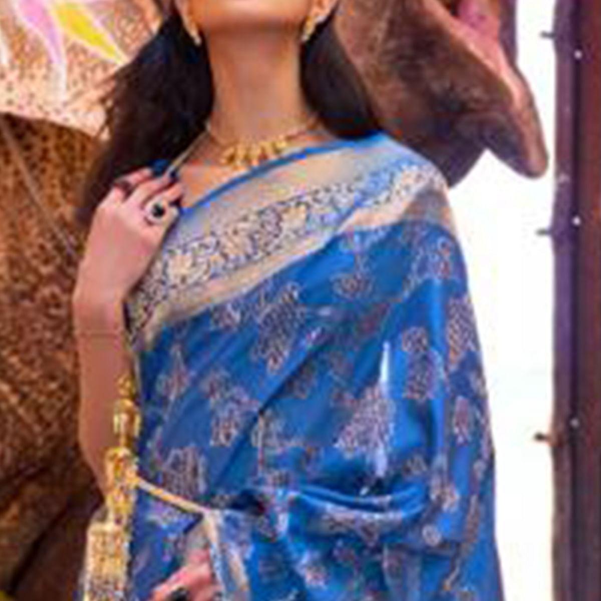 Blue Festive Wear Woven Art Silk Saree With Tassels - Peachmode