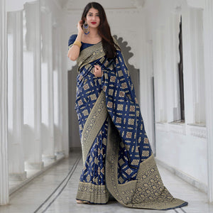 Blue Festive Wear Woven Banarasi Art Silk Saree - Peachmode