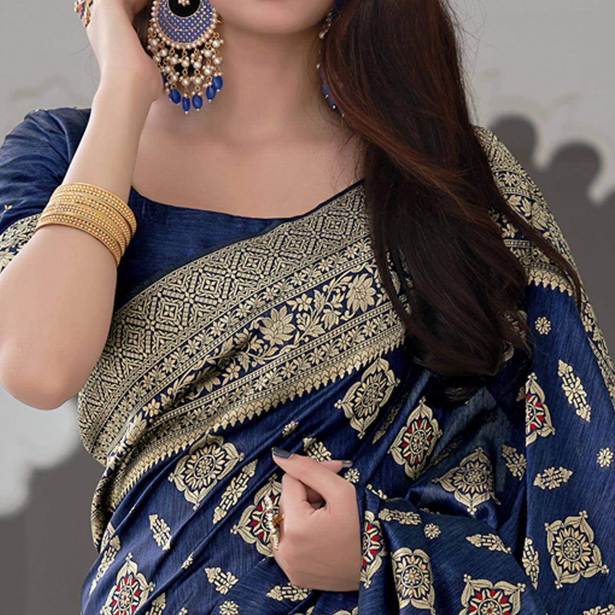 Blue Festive Wear Woven Banarasi Art Silk Saree - Peachmode