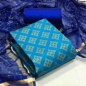 Blue Festive Wear Woven Banarasi Silk Dress Material - Peachmode