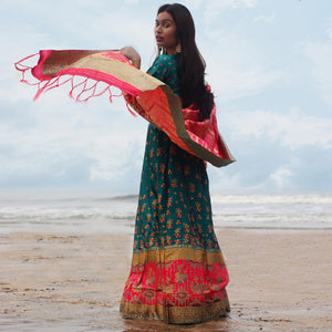 Blue Festive Wear Woven Banarasi Silk Lehenga Choli - Peachmode