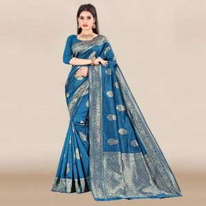 Blue Festive Wear Woven Banarasi Silk Saree - Peachmode