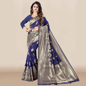 Blue Festive Wear Woven Banarasi Silk Saree - Peachmode
