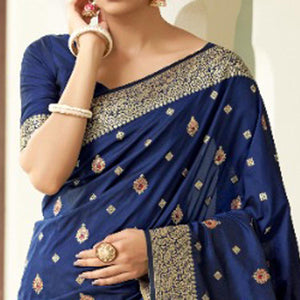 Blue Festive Wear Woven Banarasi Silk Saree - Peachmode
