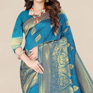 Blue Festive Wear Woven Banarasi Silk Saree - Peachmode