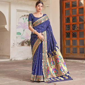 Blue Festive Wear Woven Banarasi Soft Silk Saree - Peachmode