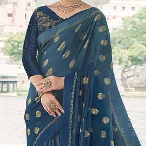 Blue Festive Wear Woven Chiffon Saree - Peachmode