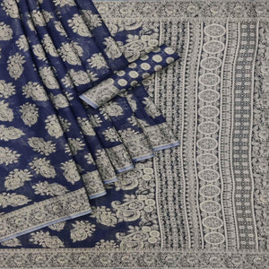 Blue Festive Wear Woven Cotton Saree - Peachmode