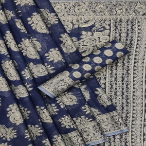 Blue Festive Wear Woven Cotton Saree - Peachmode