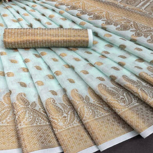 Blue Festive Wear Woven Cotton Saree With Zari Border - Peachmode