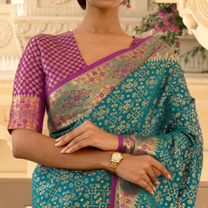 Blue Festive Wear Woven Handloom Saree - Peachmode