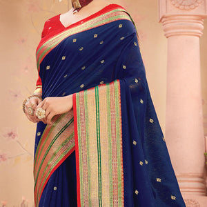 Blue Festive Wear Woven Handloom Silk Saree - Peachmode