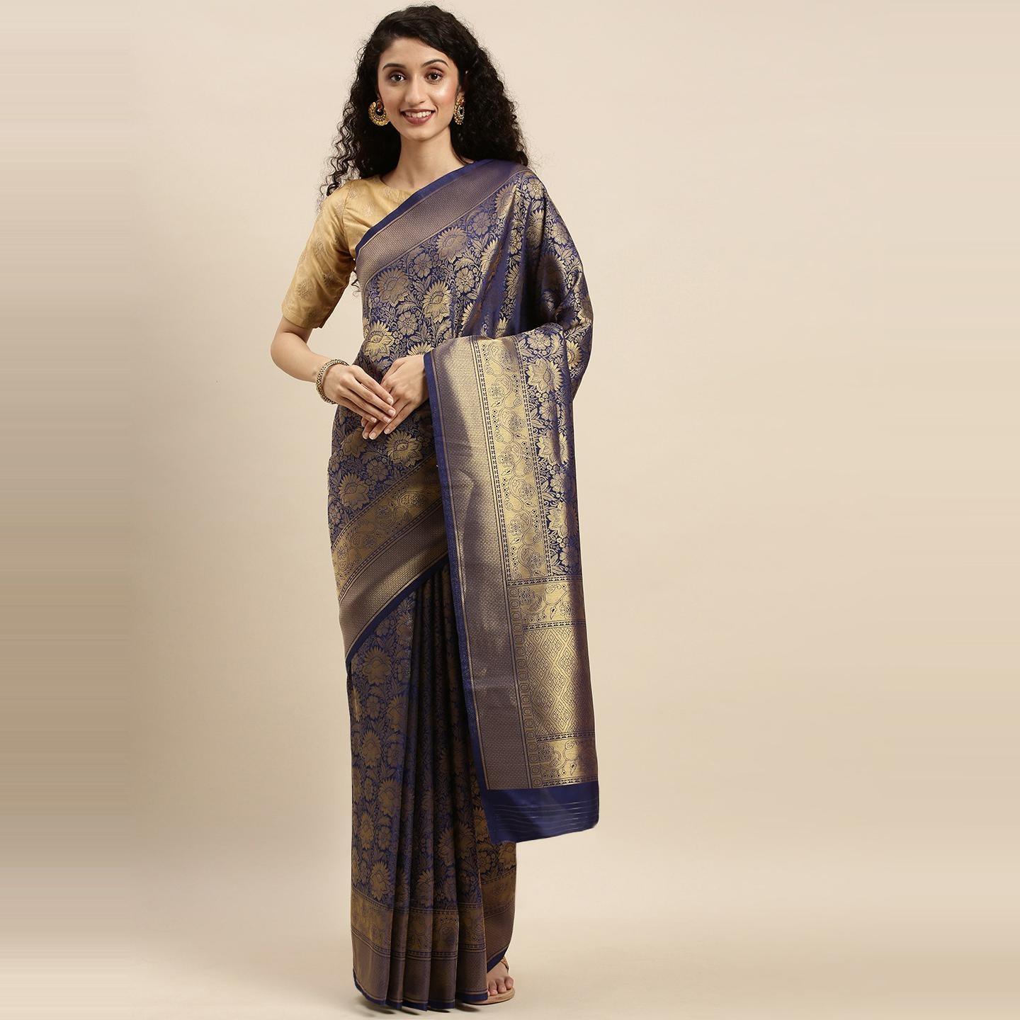 Blue Festive Wear Woven Kanjivaram Silk Saree - Peachmode