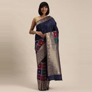 Blue Festive Wear Woven Kanjivaram Silk Saree - Peachmode