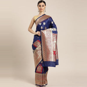Blue Festive Wear Woven Kanjivaram Silk Saree - Peachmode