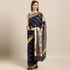 Blue Festive Wear Woven Kanjivaram Silk Saree - Peachmode
